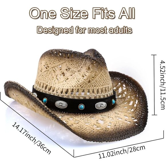Women's Straw Wide with Shapeable Brim Cowboy Hat White/Black Almond & Coffee2 - Picture 2 of 6